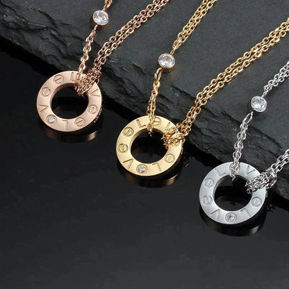 [Vicky]LOVE NECKLACE 16MM 2 DIAMONDS
