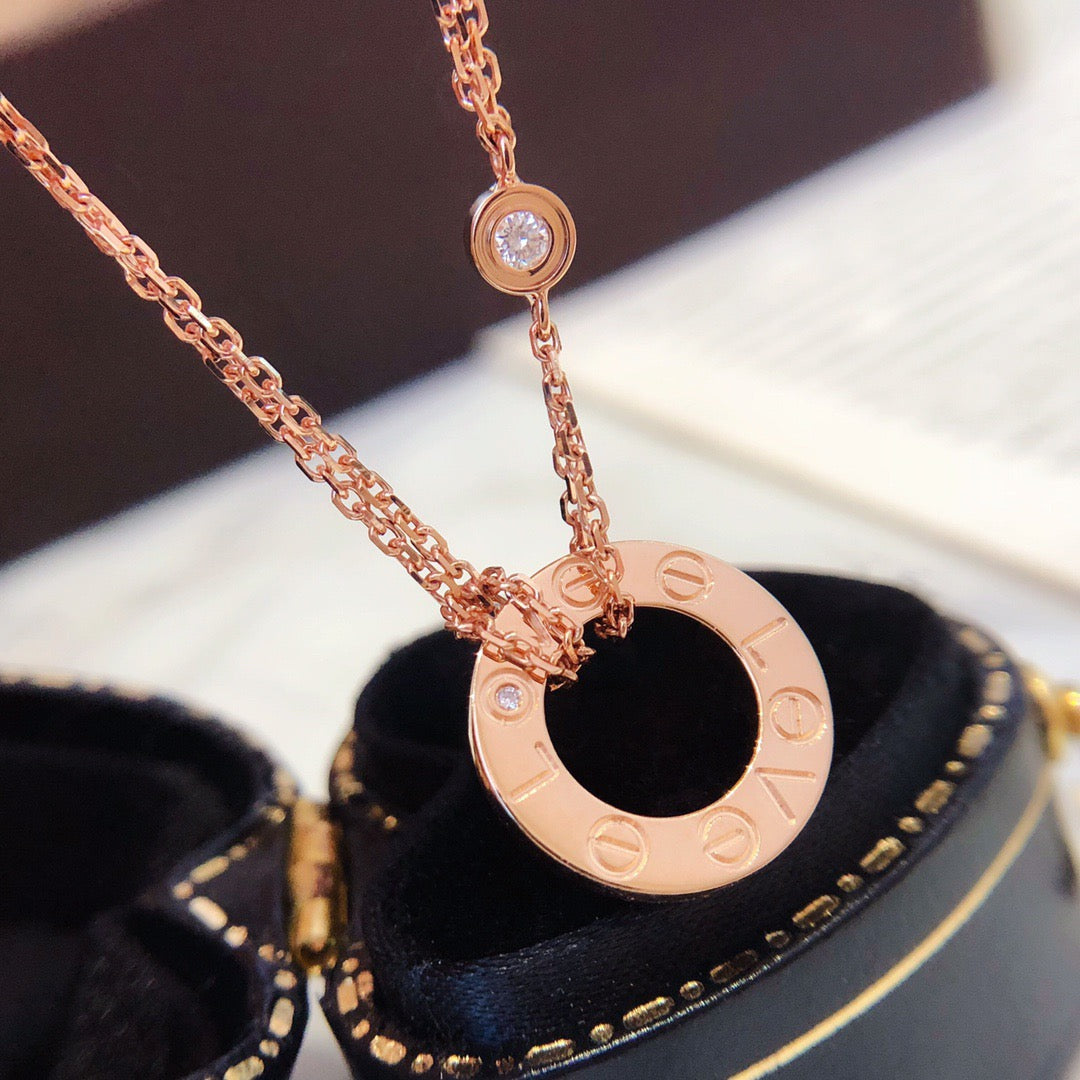 [Vicky]LOVE NECKLACE 16MM 2 DIAMONDS