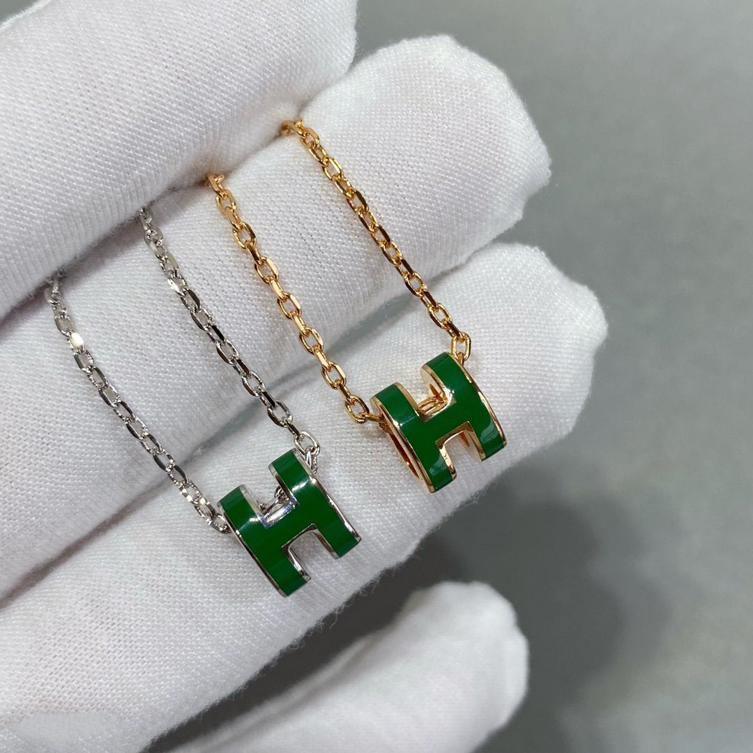 [Vicky]POP H GREEN NECKLACE SILVER AND GOLD